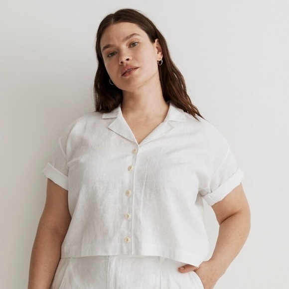Madewell Tops - Madewell  1X Plus 100% Linen Resort Shirt white